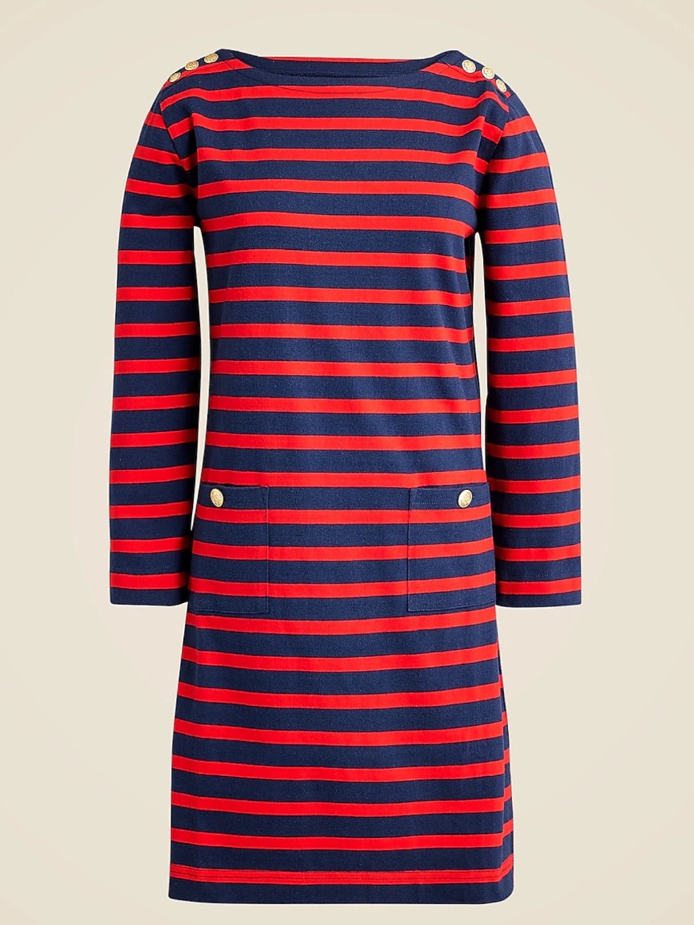 J Crew navy and red stripe mariner dress with gold buttons size medium NWOT